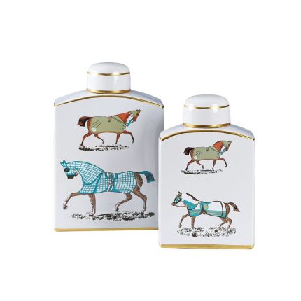 Chinese Style New Horse Flowers Geometry Painting Cube Ceramic Vases Jar With Lid For Home Decoration
