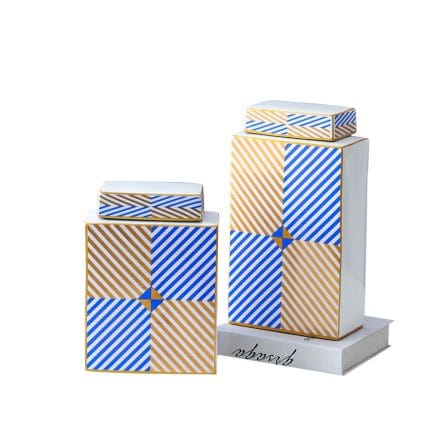 Blue Square Sheet painting Cube Ceramic Flowers Vases from elailan
