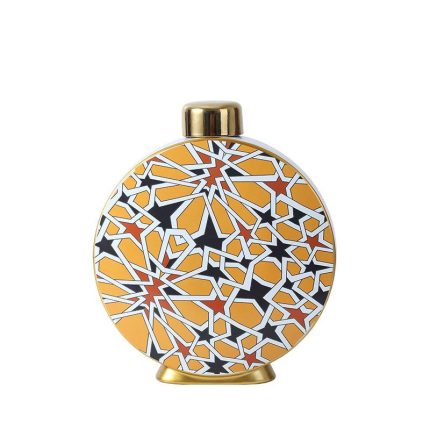 Chinese New Style Oblate Round Star Pattern Ceramic Flower Vases With Lid For Home Decoration