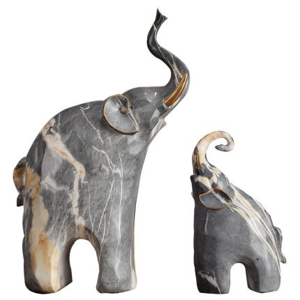 Creative Style Home Furnishing Resin Lucky Elephant Table Decoration Mother And Baby Animal With Marble Pattern Craft Ornaments  For Home Decor