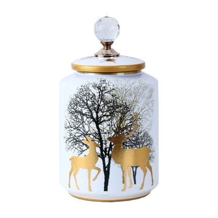 Deer and Tree Gilded Painting Ceramic Flowers Vases