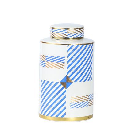 European-Simple-Style-Blue-and-White-Bended-Line-Sheet-Pattern-Ceramic-Flower-Vase-With-Lid-For-Home-Decoration