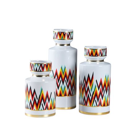 European Simple Style Cylinder Colorful line Painting Ceramic Flowers Vases Sets For Dining Room