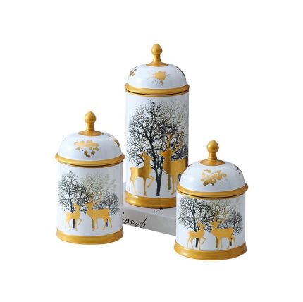 European-Simple-Style-Entry-Luxury-Yellow-Deer-And-Tree-Painting-Ceramic-Flower-Vasea-With-Lid-For-Home-Decoration