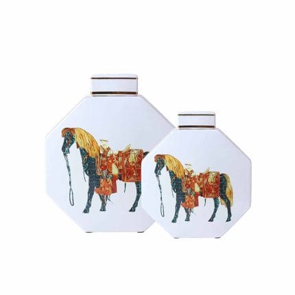 Hexagonal Cylinder Horse Painting Ceramic vase from elailan