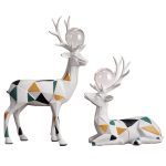Modern Simple Style Geometry Resin Deer Sets In Colorful Triangle Table Decoration Creative Elephants With Crystal Balls Craft Ornaments In Dining Room For Home Decor