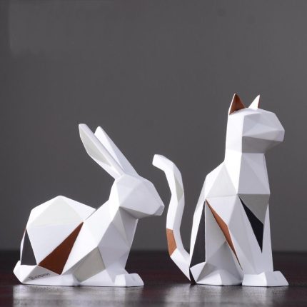 Modern Simple Style Geometry Resin Rabbit Sets In Colorful Triangle Animal Cat Table Decoration Creative Craft Ornaments Dining Room For Home Decor