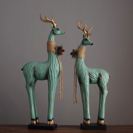 Nordic Style Creative Resin Green Deer Sets with Cones Table Decoration Brown Deers As Furnishing Craft Ornaments In Dining Room For Home Decor