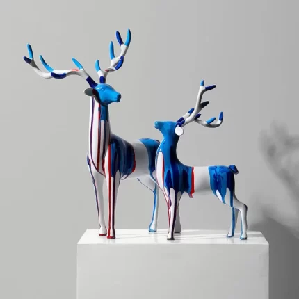 Nordic Style Entry Lux Resin Deers Set Craft Table Decoration Splash-Color Deer Furnishing Ornaments For Home Decor