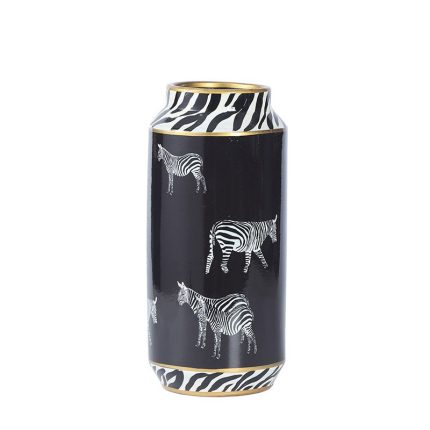 Nordic Style Entry Luxury Black Zebra Painting Cylinder Ceramic Flower Storage Vases  Vases For Home Decoration