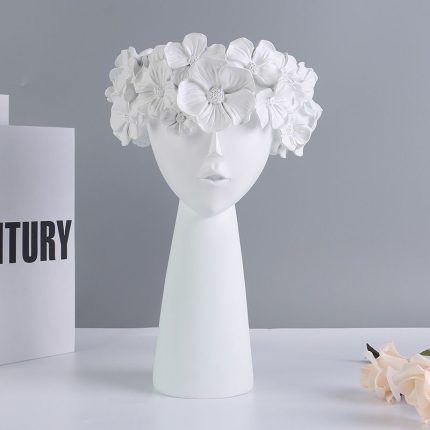 Nordic Style Household decorative Girl Wearing Flowers Pattern Vases Colorful Creative Resin Craft Table Ornament