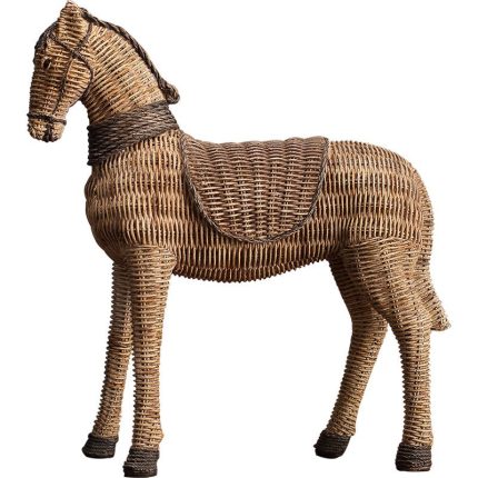 Nordic Style Rattan Plaited Article Pattern Resin Horse Table Decoration Brown Craft Ornaments For Home Furnishing Decor