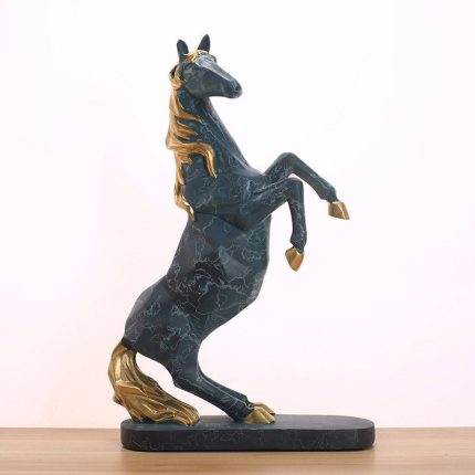 New Classic Style Green Resin Horse Table Decoration Chinese Horse Sets With Copper Color Craft Ornaments For Home Decor