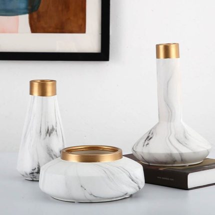 Gilt-edged Marbling White Fashion Ceramic Vase for Living Room Design