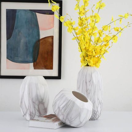 Marbling Ceramic Vase Hand Made White Flower Vase For Home Decoration