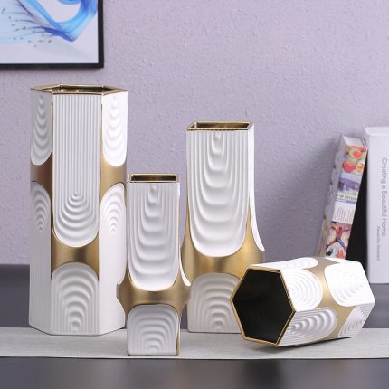 White Black Blue Gilded Sculpture Ceramic Flower Vase Suit For Home Table Decoration