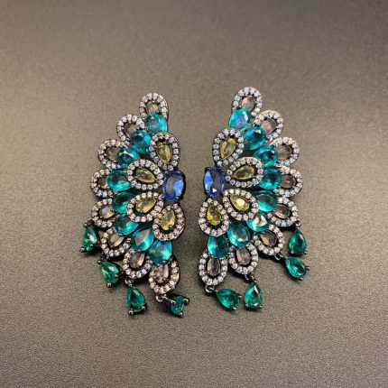 Alloy Plating Peacock Tail with Oval Beads Earring