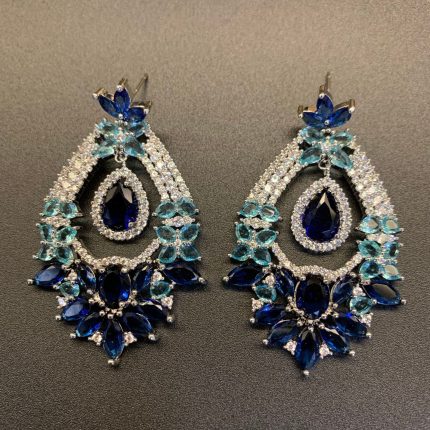Alloy Plating Water Drop Pendant with Blue Glass beads Earring
