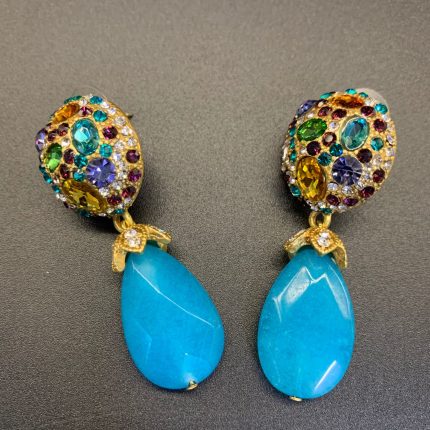 Alloy Plating Water Drop Pendant with Glass beads Earring