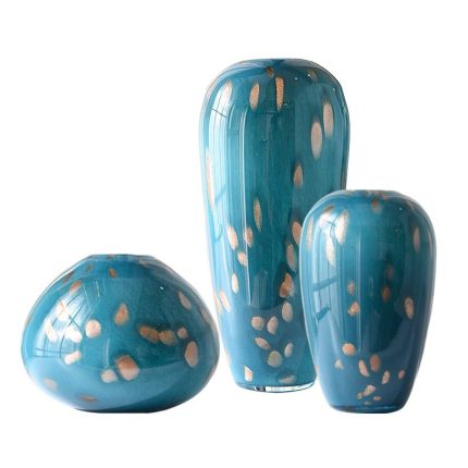 American European Light Luxury Hand Made Blue Large Glass Vase For Dining Room Decor
