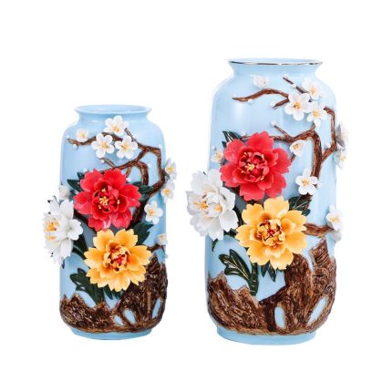 Applique Color Paint Hand Made Chinese Jingdezhen Blue Ceramic Vase For Home Decor
