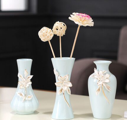 Modern Simple Gild Hand Made Small Blue Ceramic Plant Vase For Model Room Decor