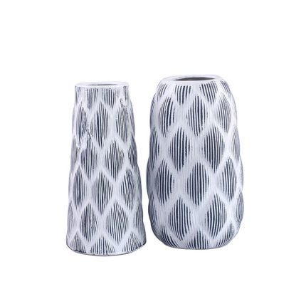 Countryside European White Black Diamond Stripe Jingdezhen Ceramic Flower Vase For Home