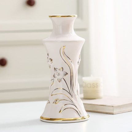 Creative Palace European Romantic Gild White Tall Ceramic Vase For Living Room Decor
