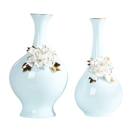 European Modern Simple Art Fresh Fashion Gild Blue Ceramic Plant Vase For Office Decor