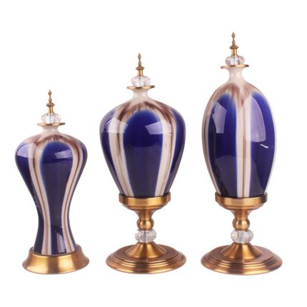 Fashion European Light Luxury Crack Blue Gold Ceramic Flower Vase For Home Decor