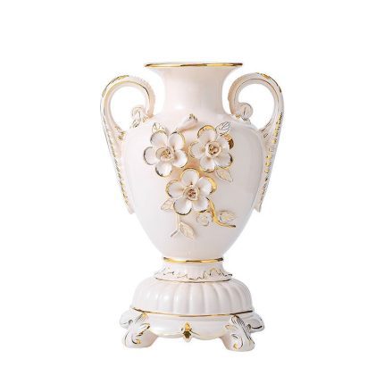 Light Luxury European Ceramic Classical Gild Paint White Ceramic Vase For Bedroom Decor