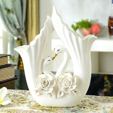 Modern Art White Swan Flower Firm Creative Ceramic Flower Vase For Showroom Decor 