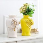 Nordic Palace Creative Romantic Gild Blue Yellow Tall Ceramic Flower Vase For Indoor decor