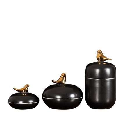 American Nordic Simple Gild Bird Hand Made Blue Black Ceramic Vase For Living Room