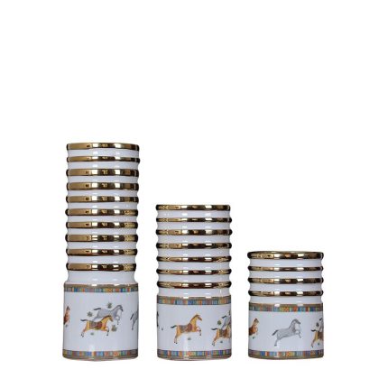 European Retro Creative Hand Made Gild Cylinder Horse Ceramic Vase For Outdoor Indoor Decor