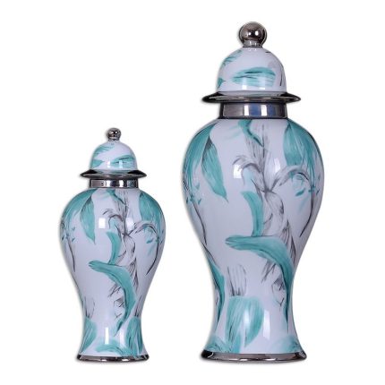 Modern Simple Fashion Creative White Electroplate Ceramic Vase With Lid For Bedroom Decor
