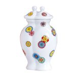 Applique Chinese Jingdezhen Small White Conjoined Ceramic Vase For Hallway Decor