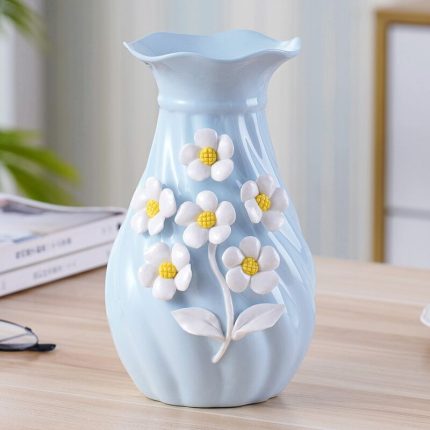 Blue Pink White Hand Made Flower Pattern Ceramic Vase Livingroom Decoration For Wedding Gift