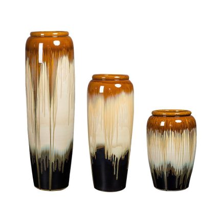 Chinese Jingdezhen Large Brown Black Floor Ceramic Vase For Hotel Outdoor Decor