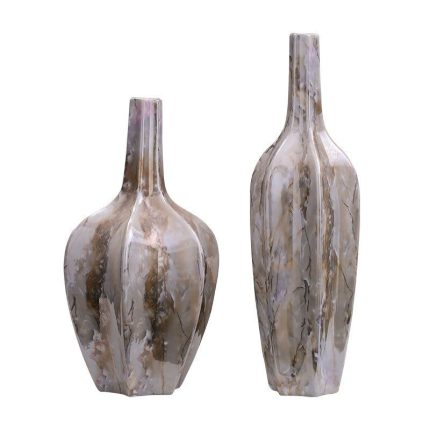 Classical Gold Marble Hexagonal Diamond Bottle Ceramic Flower Vase, Home Office Decoration