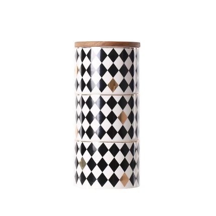 Creative Geometry Rhombus Square Black White Grid Ceramic Canisters Suit For Tea Coffee Sugar