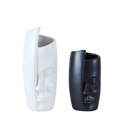 Creativity Matte White Black Face Ceramic Vase Decor Decoration, Flower Arrangement