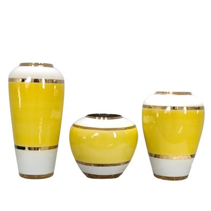 Electroplate Light Luxury Chinese Style Large Yellow Ceramic Flower Vase For Study Decor