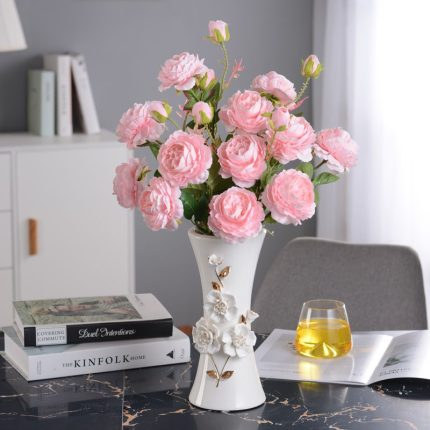 Elegant Modern Simple White Large Hand Made Bamboo Ceramic Vase For Home Dining Room