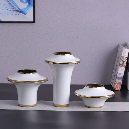 Flying Saucer Creative Three-Piece Yellow Green White Jingdezhen Gilded Ceramic Vase Hotel Decoration