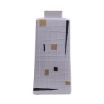 Geometric Pattern Gild Creative Unique White Square Flat Ceramic Flower Vase For Living Room