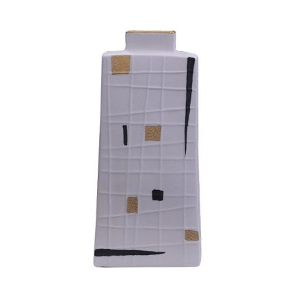 Geometric Pattern Gild Creative Unique White Square Flat Ceramic Flower Vase For Living Room