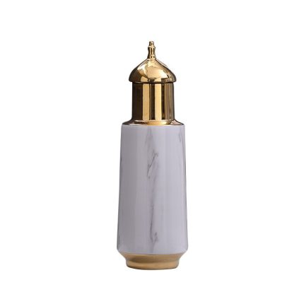 Gold Lid Light Luxury Grey Jingdezhen Ceramic Flower Vase Creative Decoration For Showroom