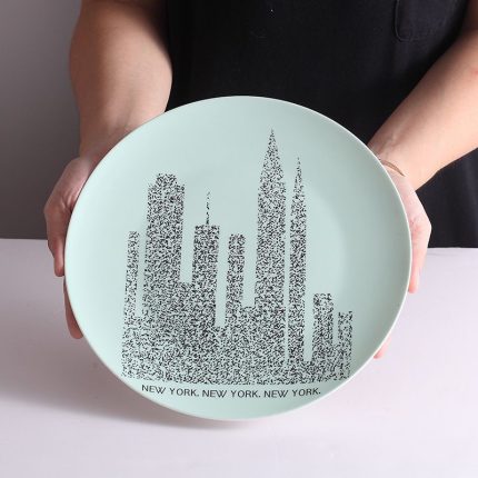 Green Red 10 Inch Abstract Landmark Decorative Food Ceramic Plate For Home Living room