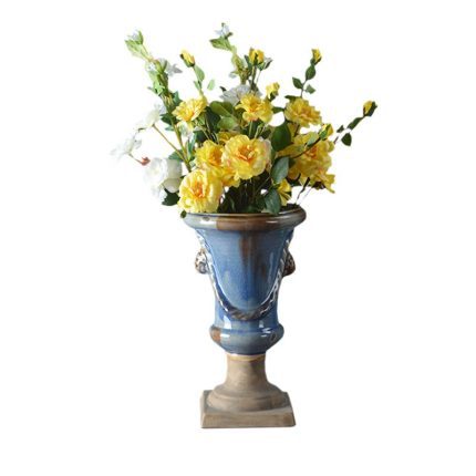 Hand Made Blue Cream Retro European Countryside Ceramic Flower Vase For Succulent